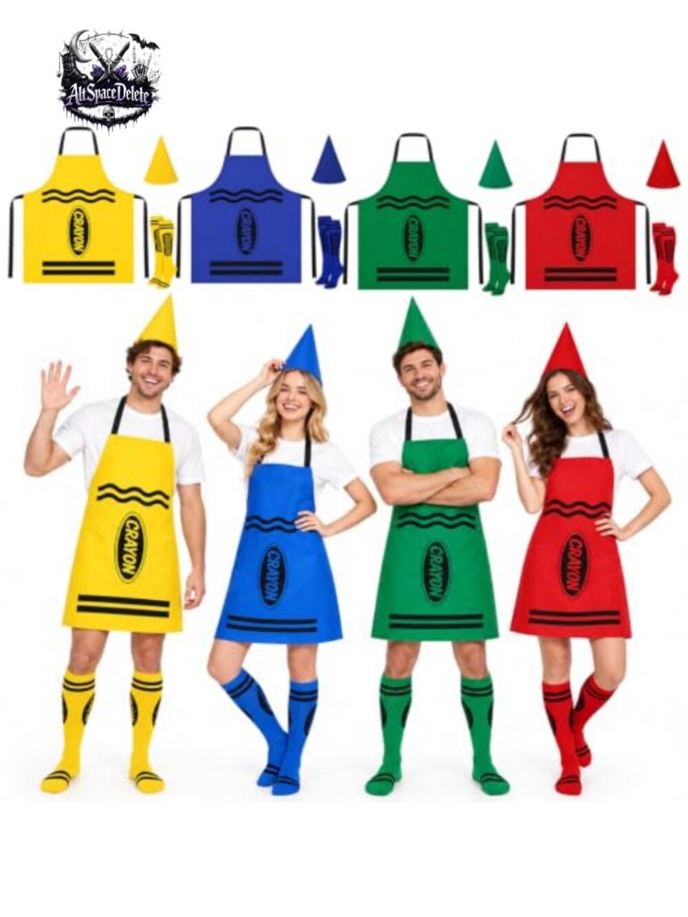 Crayon Costume Set Adult 4 People 12 Pieces Hat Apron Socks Halloween